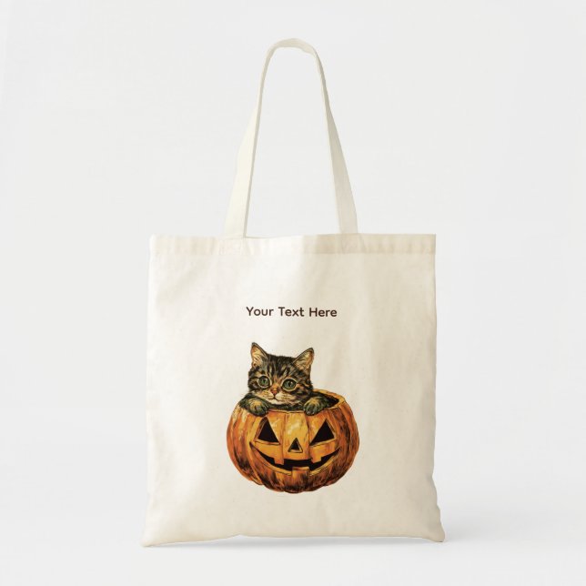 Tote Bag Vintage Citrouille d'Halloween Kitty (Devant)