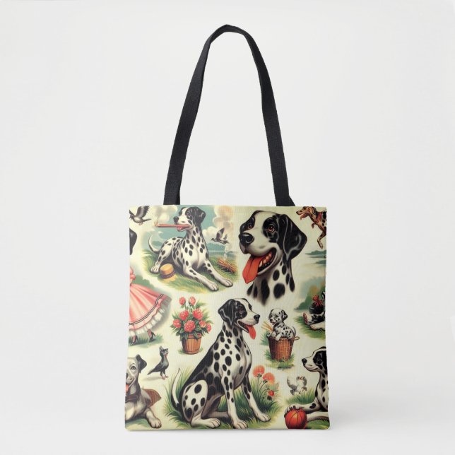Tote Bag Vintage Cute Dalmatien sans joint (Devant)