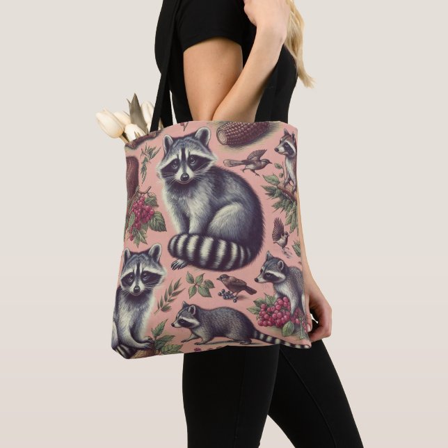 Tote Bag Vintage Cute Racoon (De près)