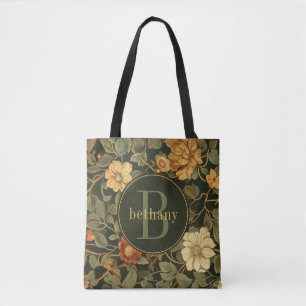 Tote Bag Vintage Dark William Morris Floral Monogramme