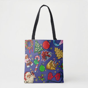 Tote Bag Vintage de Noël rétro couleur bleu rouge vert