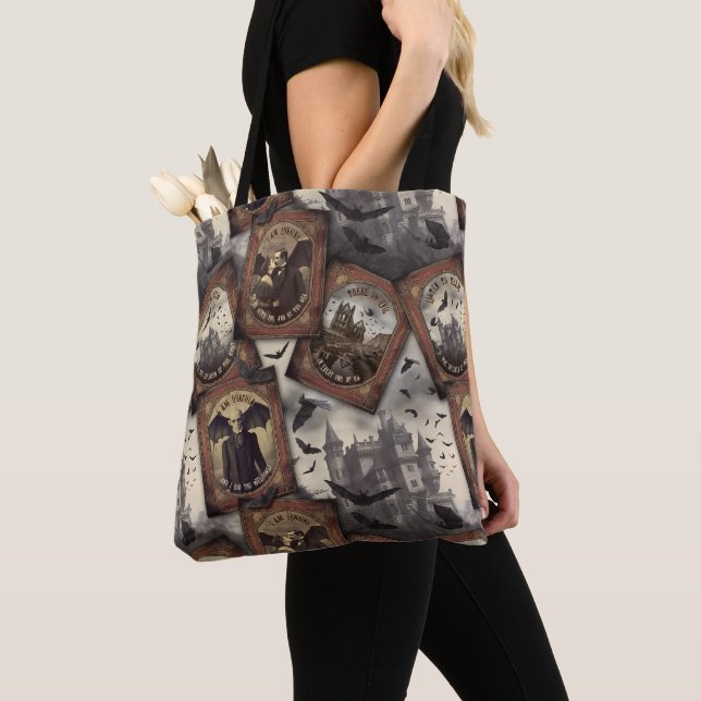 Tote Bag Vintage Dracula Halloween Gothique Vampire Bat (De près)