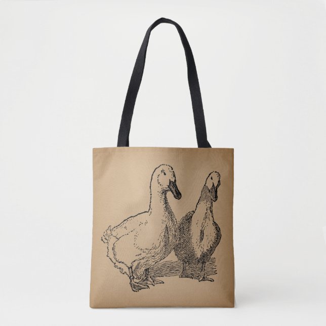 Tote Bag Vintage Duck Art Two Ducks Illustration (Devant)