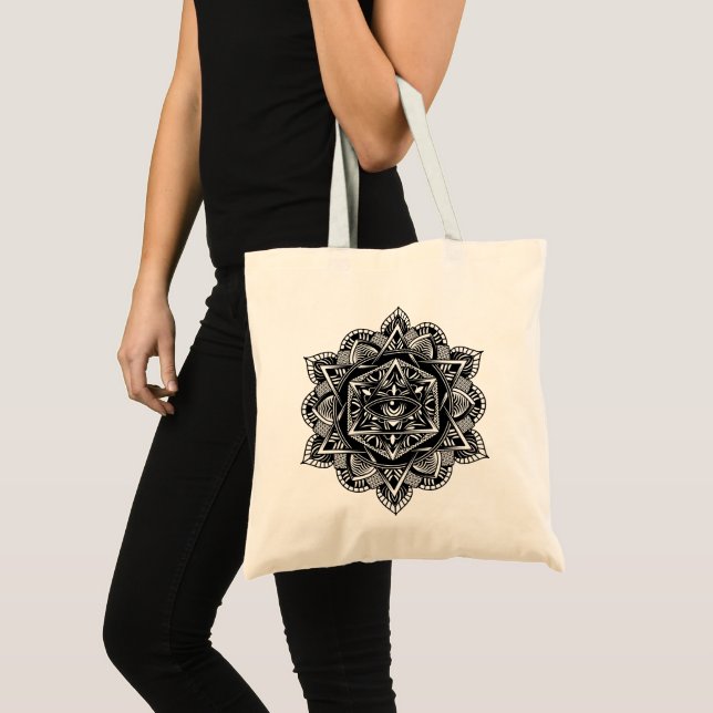 Tote Bag Vintage Egypte Voyage Ancien Oeil Mandala Noir (Devant (produit))
