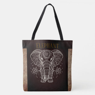 Tote Bag Vintage, Eléphant avec Fleur Fourre-tout