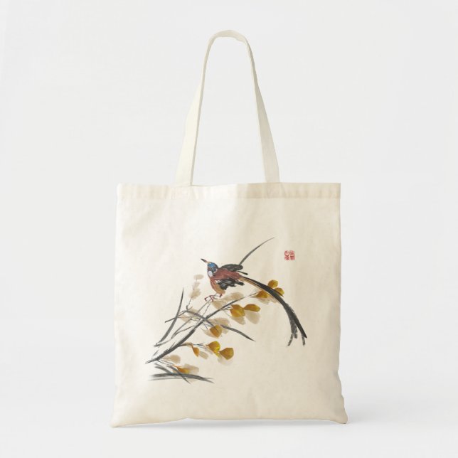 Tote Bag Vintage Feuilles d'automne Paradise Flycatcher Bir (Devant)