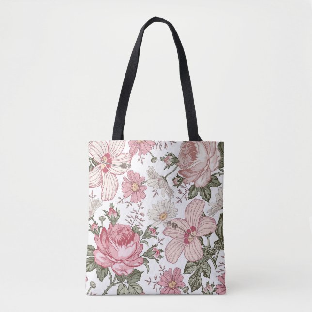 Tote Bag Vintage Floral Pattern with Roses (Devant)