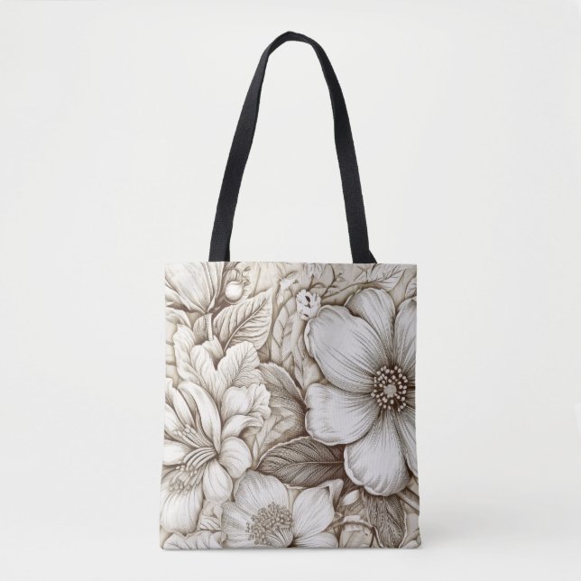 Tote Bag Vintage Floral Sepia Motif (15) (Devant)
