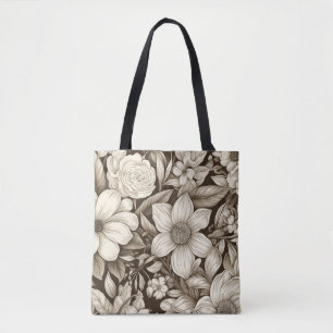 Tote Bag Vintage Floral Sepia Motif (7)