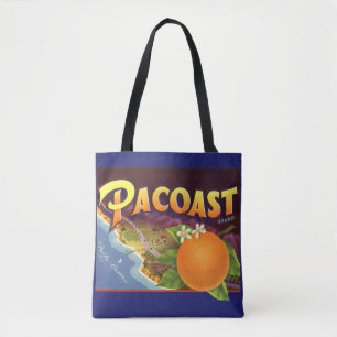 Tote Bag Vintage Fruit Crate Art Étiquette, Oranges Pacoast