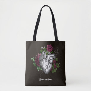 Tote Bag Vintage Gothique Bourgogne Coeur Floral