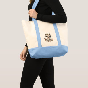 Tote Bag Vintage habillé Cottagecore Raccoon Pastel