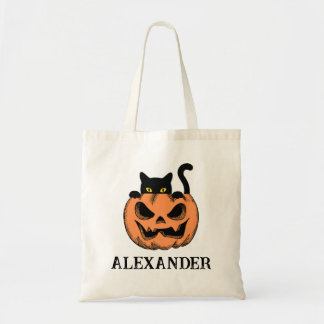 Tote Bag Vintage Halloween Chat Citrouille Personnalisé Bon