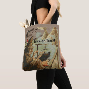 Tote Bag Vintage Halloween sorcière brasse à Cauldron