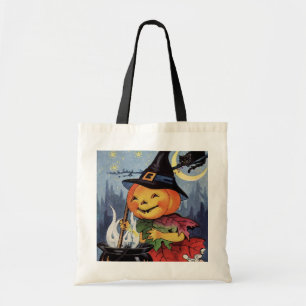 Tote Bag Vintage Halloween sorcière citrouille de chat gâ