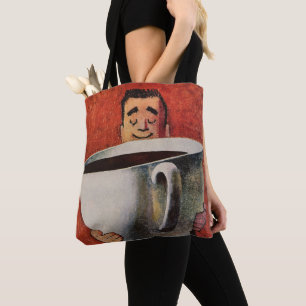 Tote Bag Vintage Happy Man Boire la Coupe Géante de Café