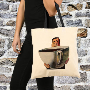 Tote Bag Vintage Happy Man Boire la Coupe Géante de Café