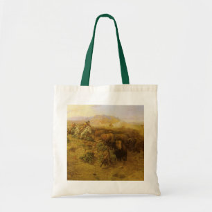 Tote Bag Vintage Indians, Buffalo Hunt by CM Russell