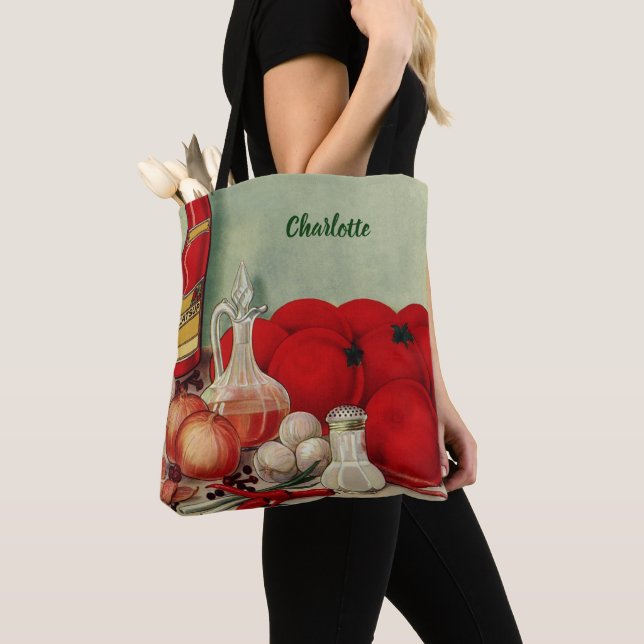 Tote Bag Vintage Italien Alimentation Tomate Onions Poivron (De près)