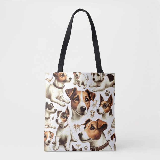 Tote Bag Vintage Jack Russell Terrier sans fil (Devant)