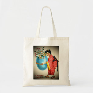 Tote Bag Vintage Japanese Lady, Egg Vase with Flowers, ZSSG