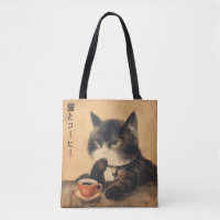 Vintage Japon art chat mignon avec une tasse de ca