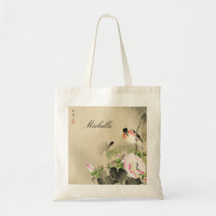 Tote Bag Vintage Japonais Imprimer Oiseau et fleurs roses