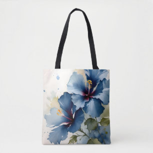 Tote Bag Vintage joli bleu hibiscus aquarelle peinture