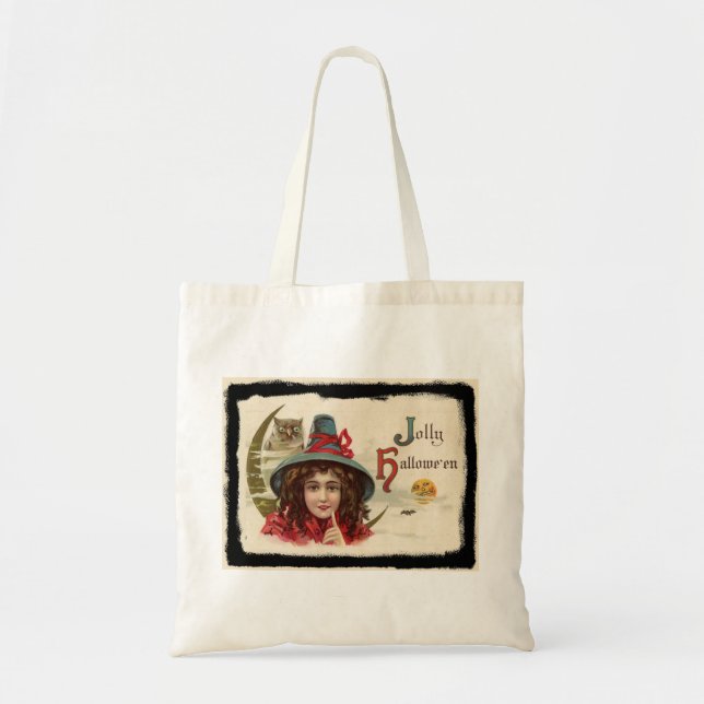 Tote Bag Vintage Jolly Halloween Witch (Devant)