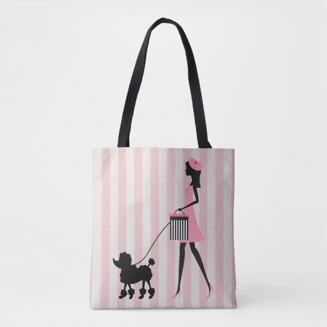 Tote Bag Vintage Lady marche caniche noire (Devant)