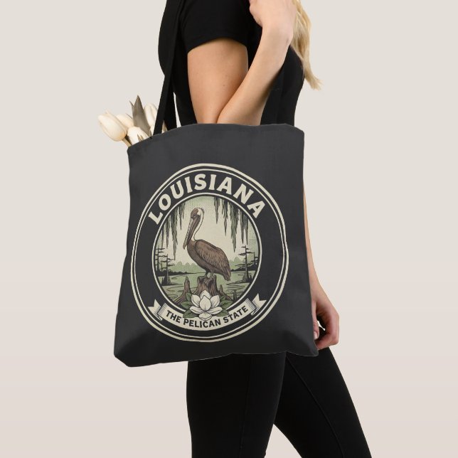 Tote Bag Vintage Louisiana Pelican State Heritage Emblem (De près)