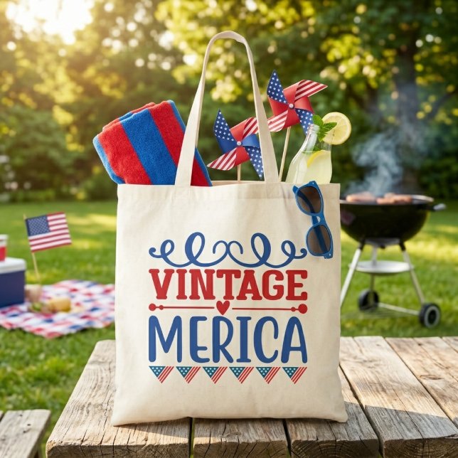 Tote Bag Vintage Merica Patriotique (Vintage Merica Patriotic Tote Bag)