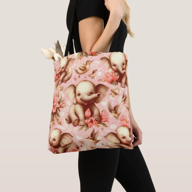 Tote Bag Vintage mignonne bébé éléphant Motif (De près)