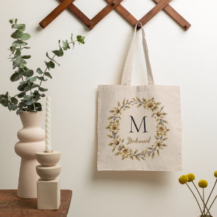 Tote Bag Vintage Monogramme Floral Bridesmaid