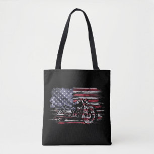 Tote Bag Vintage Motorcycle USA Drapeau Retro Biker, Motorc