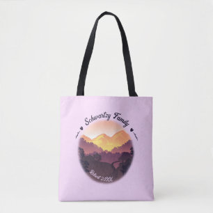 Tote Bag Vintage Mountain Sunset Ferme Retraite Purple