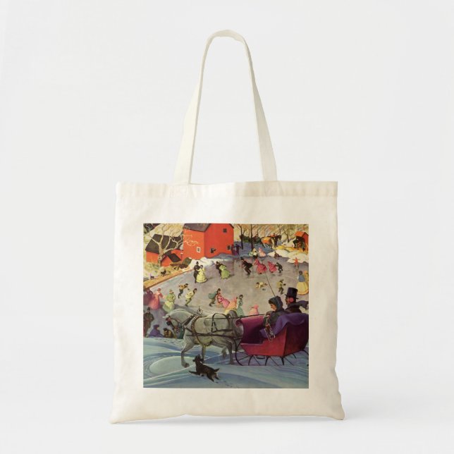 Tote Bag Vintage Noël, Amour et Romance Sleigh (Devant)