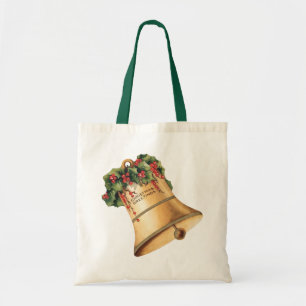 Tote Bag Vintage Noël Cloches Dorées, Meilleurs Vœux de la