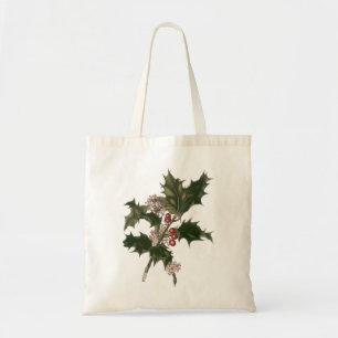 Tote Bag Vintage Noël, Green Holly Plante avec baies