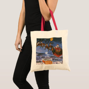 Tote Bag Vintage Noël Le Père Noël Volant Son Sommeil