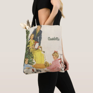 Tote Bag Vintage Noël matin, présentation d'ouverture famil