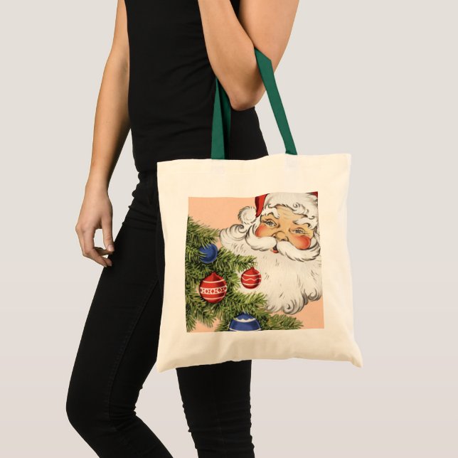 Tote Bag Vintage Noël Père Noël avec Arbre (Devant (produit))