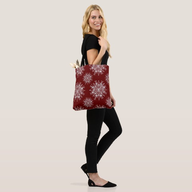 Tote Bag Vintage Noël Snowflakes Red Blizzard Motif (Sur le modèle)