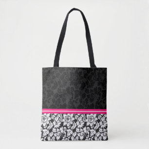 Tote Bag Vintage noir et blanc Damas