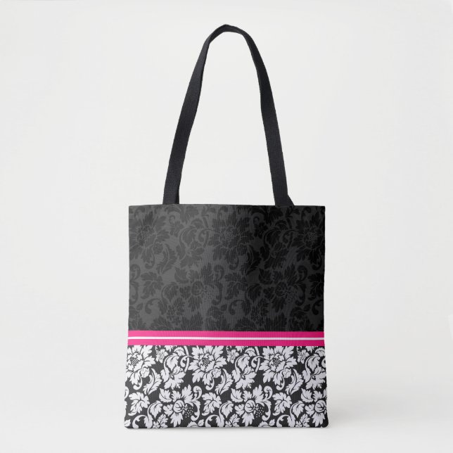 Tote Bag Vintage noir et blanc Damas (Devant)