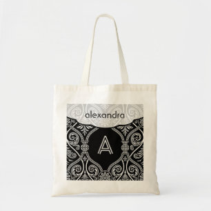 Tote Bag Vintage noir et blanc Damas Motif