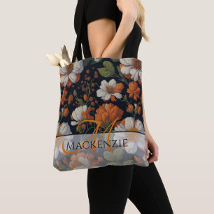 Tote Bag Vintage Orange blanc élégant fleurs sophistiquées