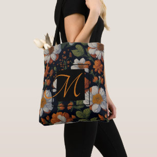 Tote Bag Vintage Orange blanc élégant fleurs sophistiquées