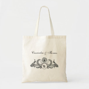 Tote Bag Vintage Paons Monogramme Ivoire BG