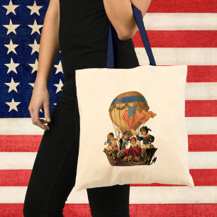 Tote Bag Vintage patriotique, enfants dans une montgolfière